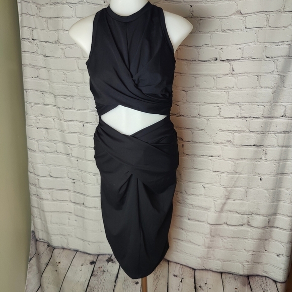 Susana Monaco Black Wrap Cut Out Bodycon Dress Stretchy NWT Size Small - Picture 5 of 13
